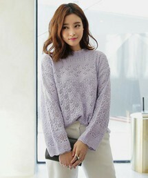 DHOLIC スカラップネックレースパターンニットプルオーバー