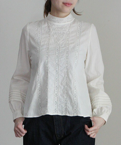 nesessaire nesessaire blouse レーススタンドカラーブラウス