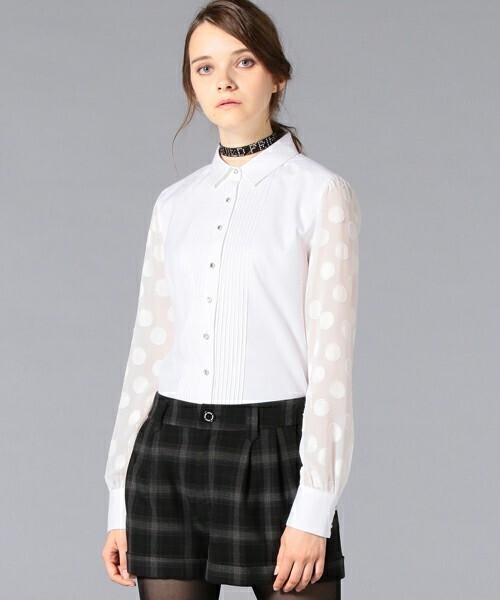 GUILD PRIME 【GUILD PRIME】WOMENS シースルードットスリーブブラウス