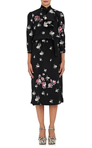 MARC JACOBS Scarf-Neck Ballerina- & Roses-Print Jacquard Midi-Dress