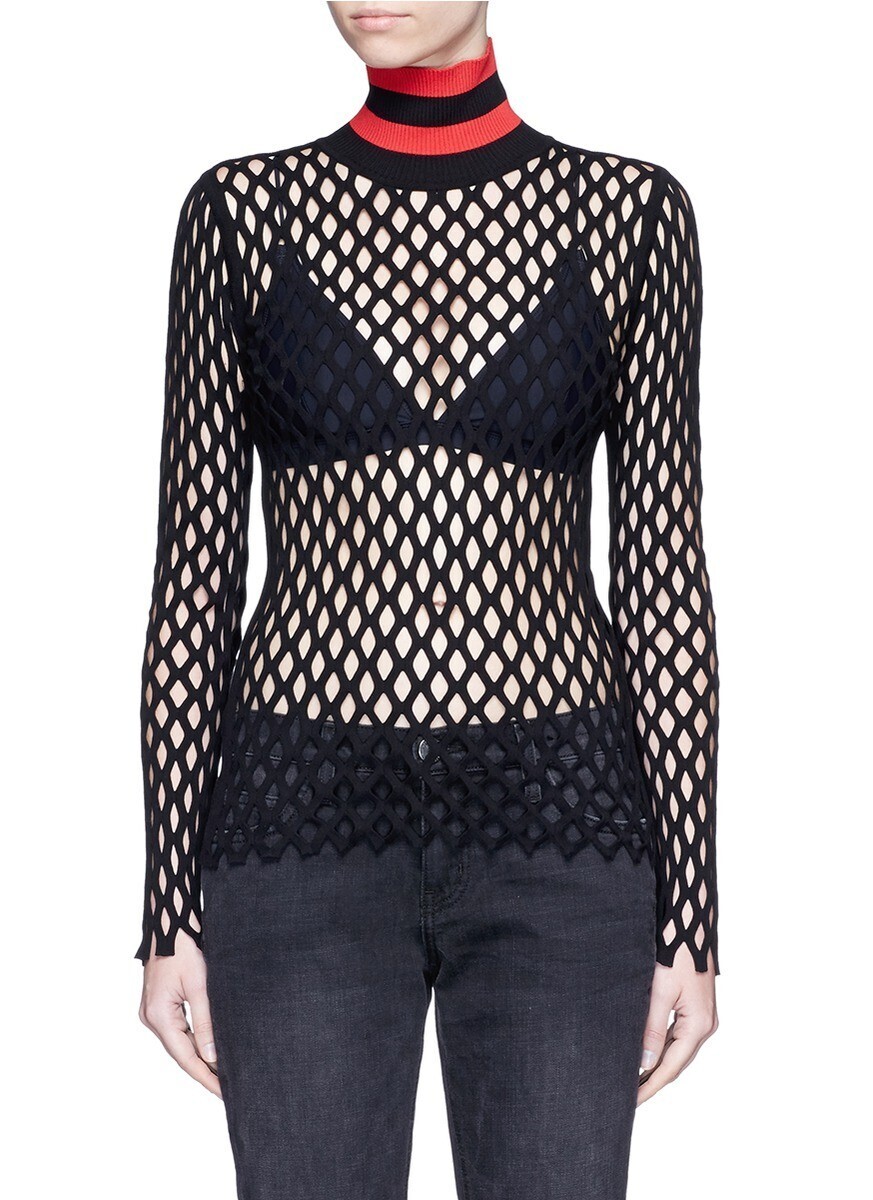 Alexander Wang STRIPE TURTLENECK SPLIT MESH TOP