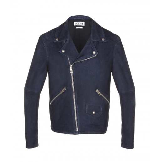 LOEWE Biker Jacket Suede Indigo Blue