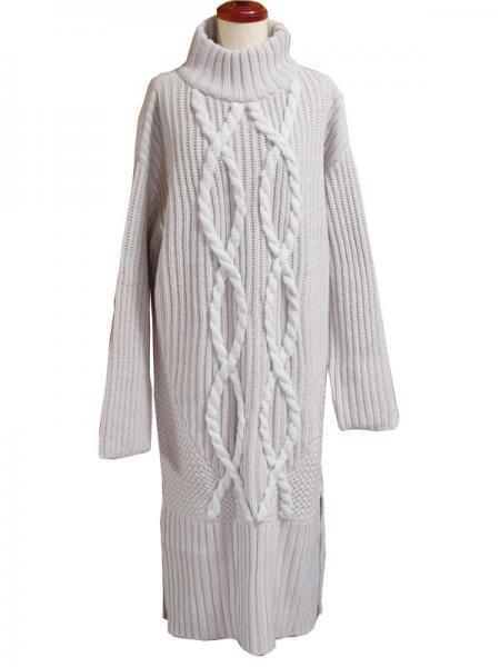 SIX VOMA FLUFFING CABLE LONG KNIT DRESS
