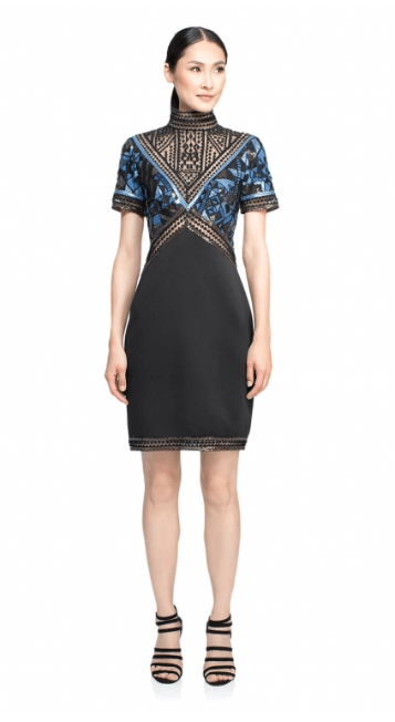 TADASHI SHOJI ジオメトリックモティーフ　サファイヤ　スパンコールカクテルドレス