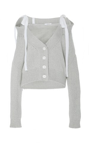 ADEAM Light Grey Chunky Off-The-Shoulder Cardigan