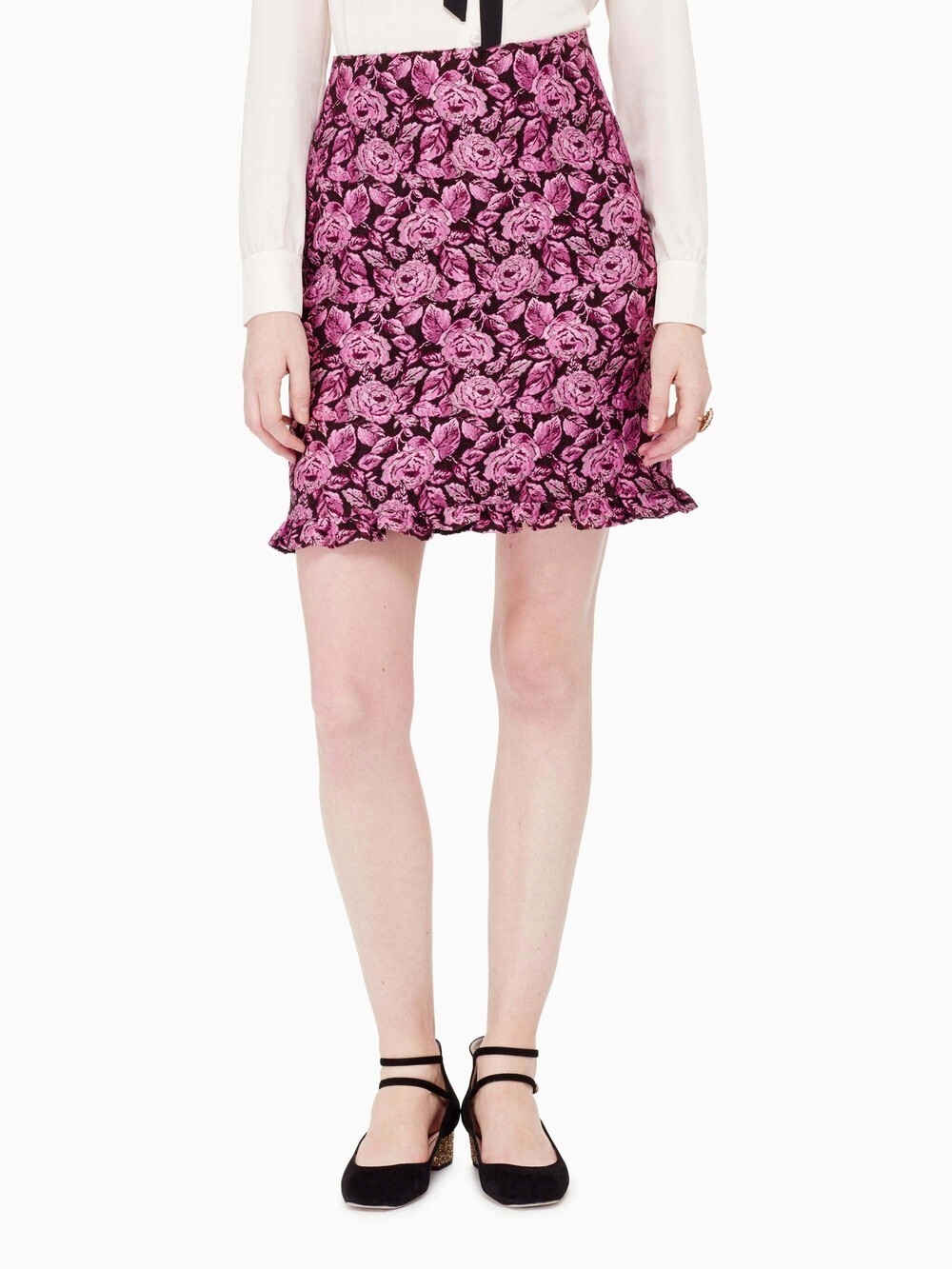 kate spade new york ON POINTE ROSE TEXTURED RUFFLE SKIRT