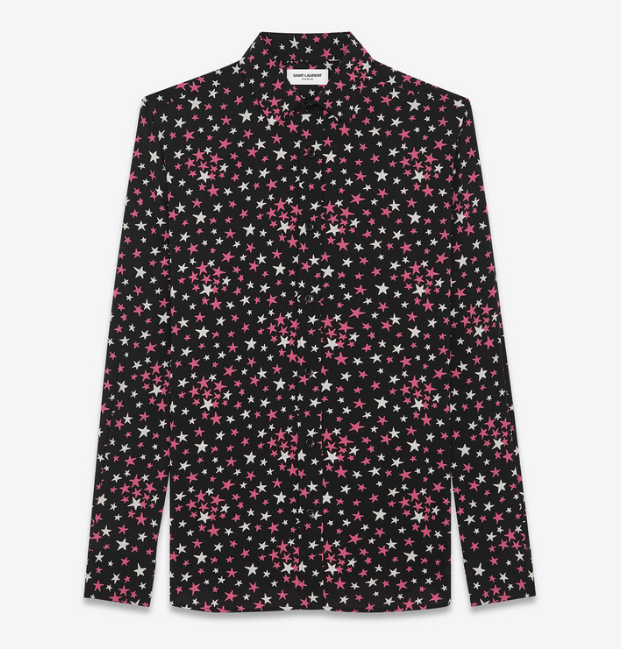 SAINT LAURENT PARIS シグネチャー イブ・カラー シャツ（ブラック＆ホワイト／スタープリント/シルク）