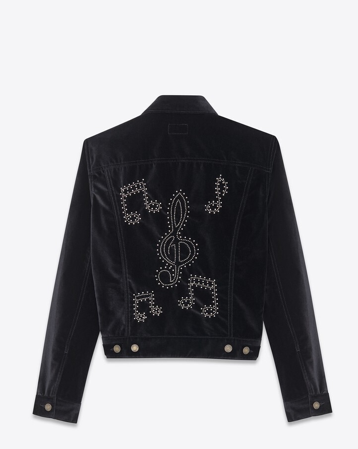 SAINT LAURENT PARIS ジーンズジャケット(ブラック/ベロア&シルバートーンメタル)