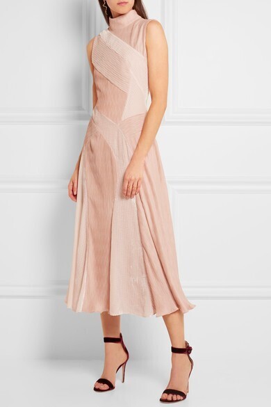 ADEAM Velvet-paneled plissé-chiffon dress