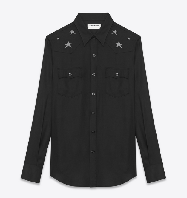 SAINT LAURENT PARIS スター エンブロイダリー ウェスタンシャツ（ブラック／ビスコースツイル）