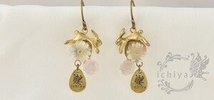 ichiya 【ILY-0006-00-Bs】ichiya / 花うさぎピアス　水晶、ローズクォーツ