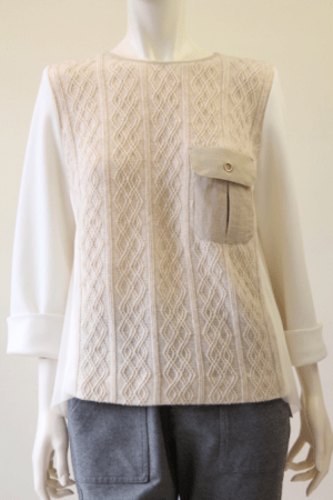 trois 【T53-3249】trois/ケーブル×チュール丸首プルオーバー