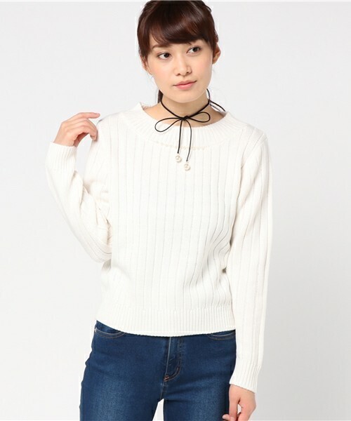 PATTERN fiona 地柄風ニットプルオーバーチョーカー付