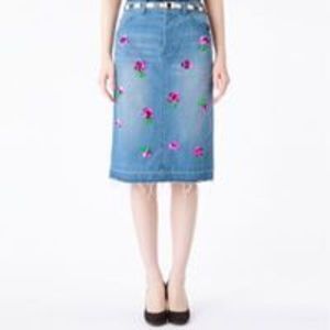MUVEIL バラ刺繍デニムスカート