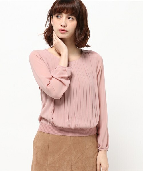ANAYI シフォン＋スムースプリーツボートネックプルオーバー