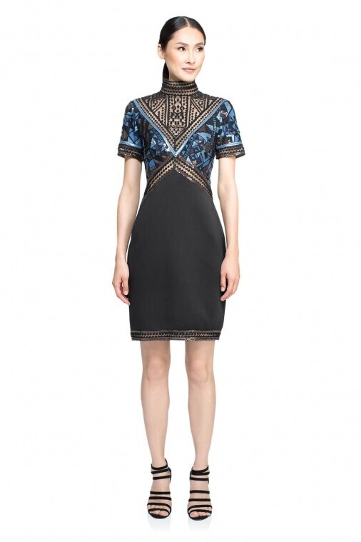 TADASHI SHOJI ジオメトリックモティーフ　サファイヤ　スパンコールカクテルドレス