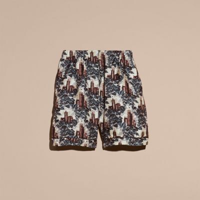 BURBERRY キャッスルプリント シルクツイル パジャマスタイル ショーツ