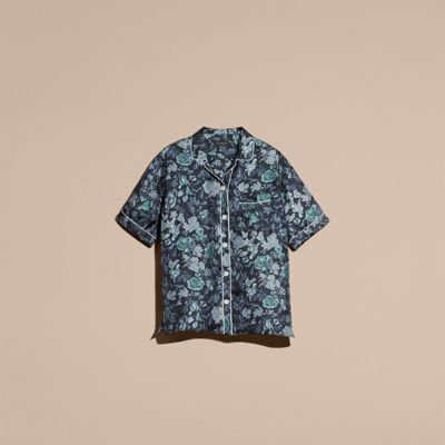 BURBERRY ショートスリーブド フローラルプリント シルク パジャマスタイル シャツ