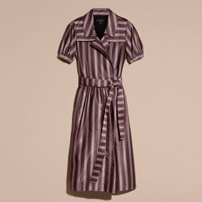 BURBERRY パナマストライプ コットンシルク フィクストラップドレス