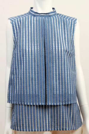trois 【T61-3125】trois/ストライプ柄レース・ノースリーブブラウス