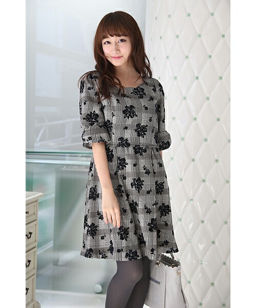 Cherite by PRIME PATTERN フロッキージャガードセットアップ風ワンピース