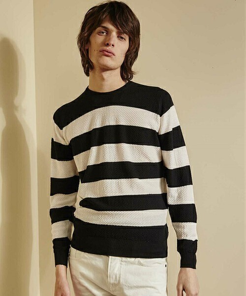 Pretty Green ワッフルボーダー クルーネックセーター