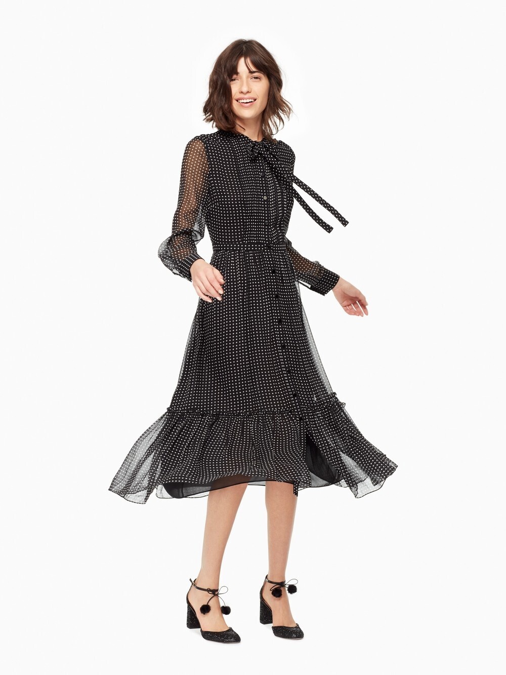 kate spade new york IMAGINATION PIN DOT CHIFFON SHIRTDRESS