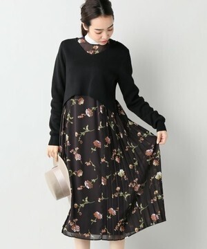 CLANE ニットコンビプリーツレイヤーワンピース