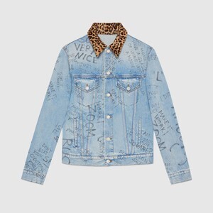 GUCCI Scribbled writing print denim jacket