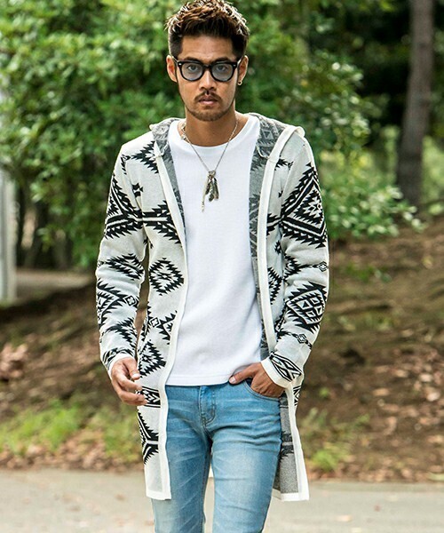 CavariA ［CavariA/キャバリア］オルテガネイティブ柄 フード付きロングニットガウン カーディガン