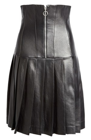 Ashley Williams Zip Front High Waist Pleat Leather Skirt