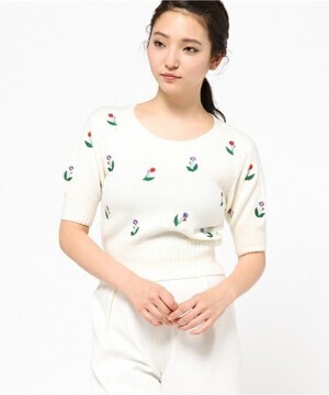 REDYAZEL ヘアウールフラワー刺繍ニット