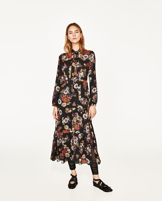 ZARA 花柄プリント地ロングワンピース