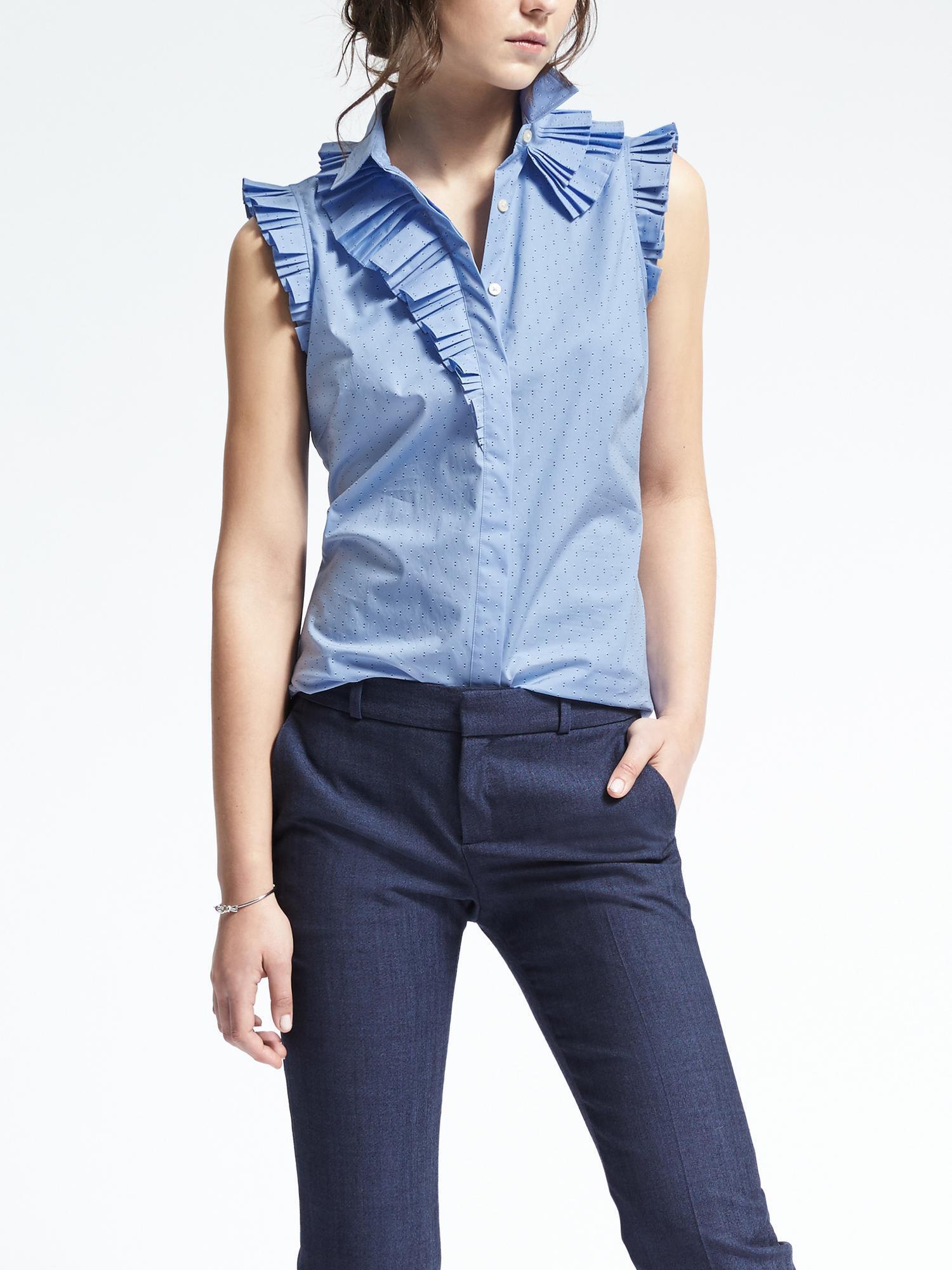 Banana Republic Riley-fit ドット ノースリーブ ラッフルシャツ