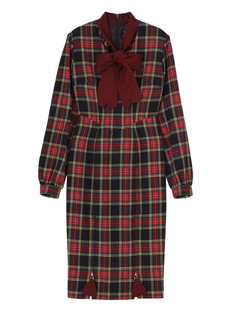 PAMEO POSE HEART BOW PLAID DRES