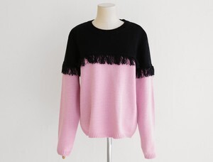 DHOLIC バイカラーフリンジニットプルオーバー