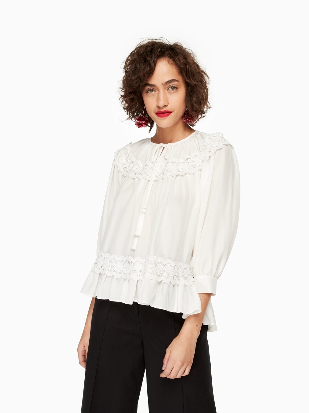 kate spade new york RAMBLING ROSES LACE INSET SILK TOP