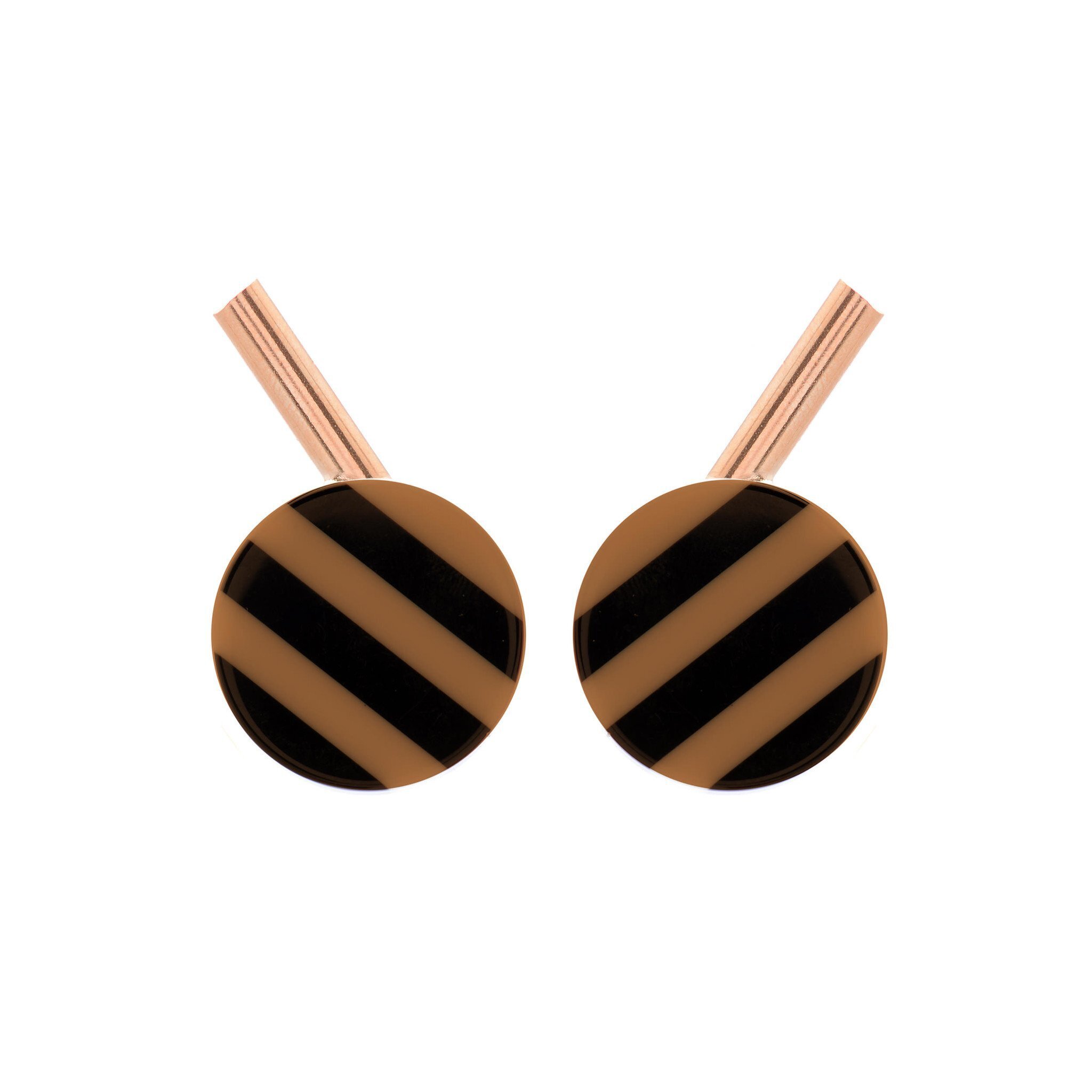 WOUTERS & HENDRIX BLACK AND MOCCA STRIPED STUD EARRINGS