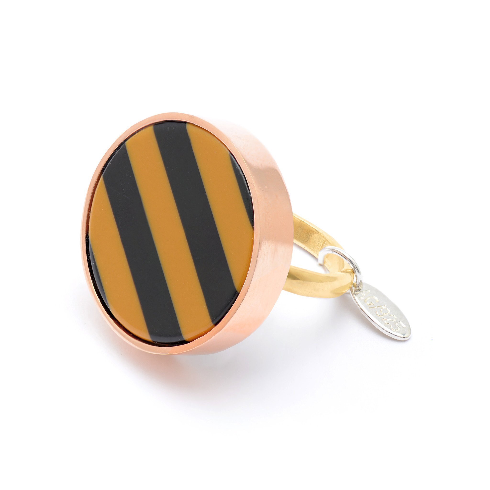 WOUTERS & HENDRIX BLACK AND MOCCA STRIPED STATEMENT RING