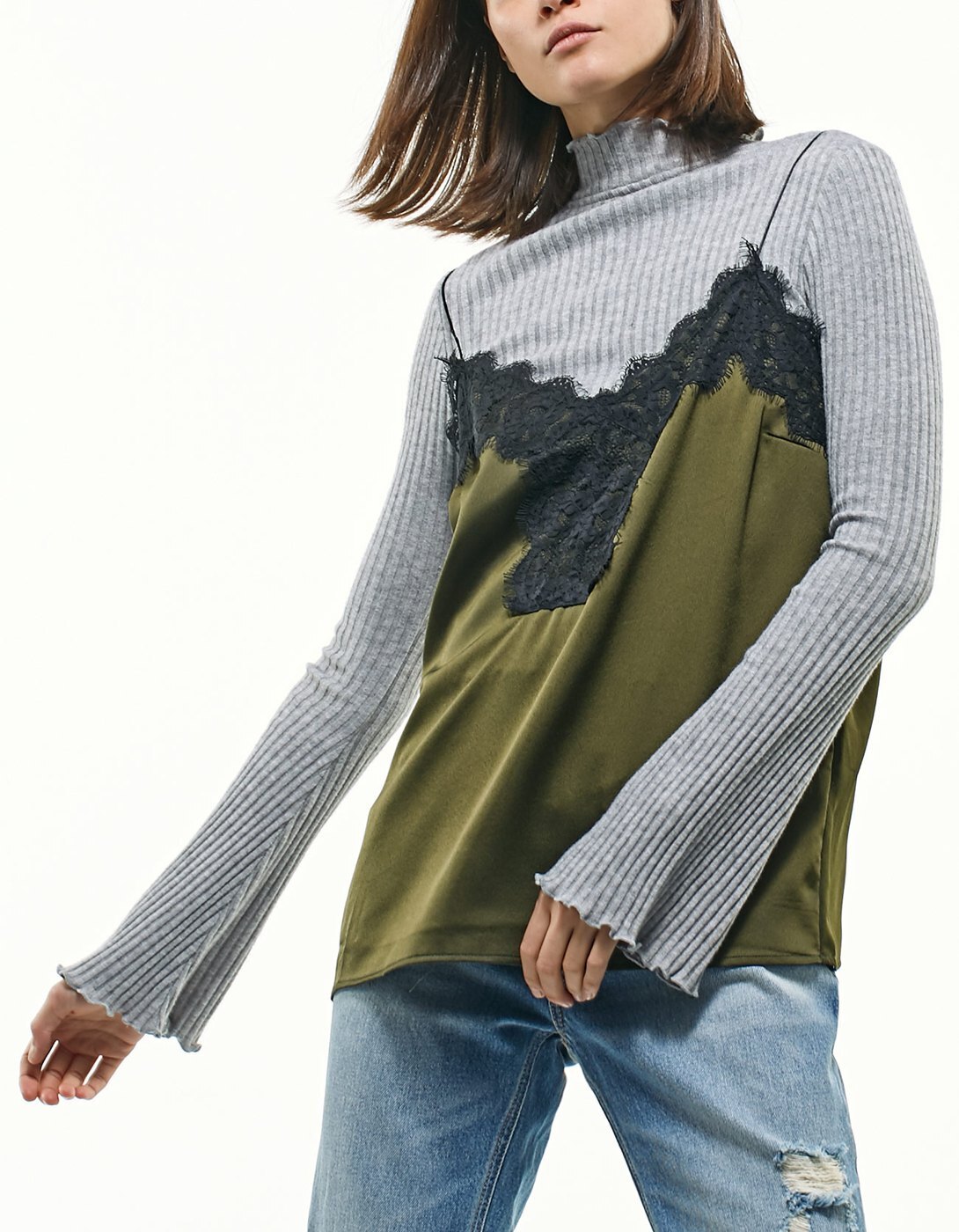 Stradivarius LINGERIE TOP WITH LACE EDGING DETAIL