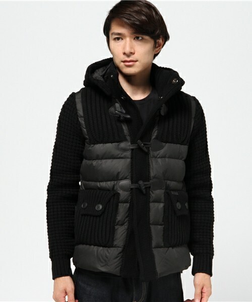 BARK 《BARK/バーク》 ダウン×ニット ショートダッフル ニット コート/NYLON SHORT DUFFLE COAT WITH TONE ON TONE TOGGLES
