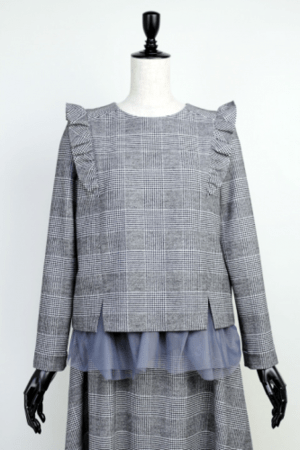 trois 【T63-3127】trois/チェック柄フリルプルオーバー