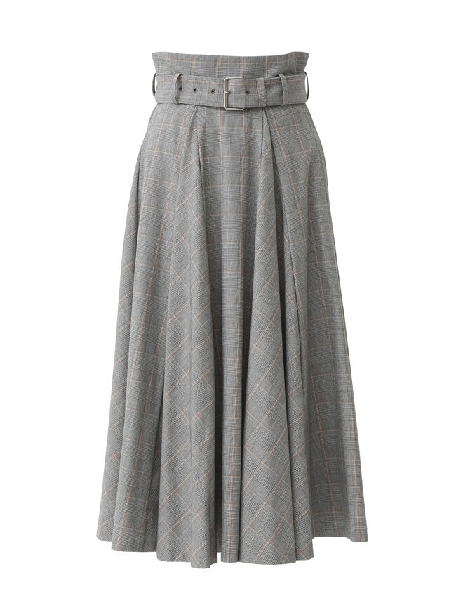 beautiful people c/nylon glen check trapeze flared skirt