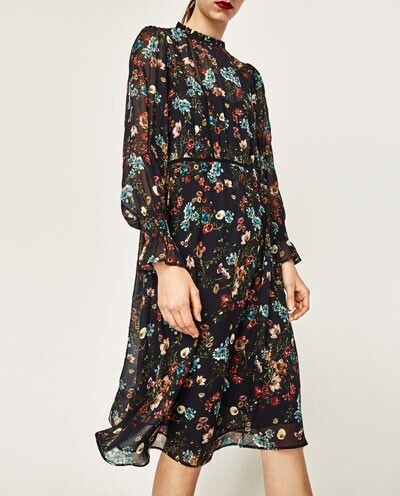 ZARA プリントミディドレス