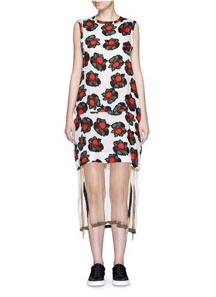 TOGA FRINGE MESH HEM FLORAL PRINT DRESS