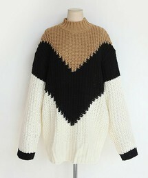 DHOLIC マルチカラーモックネックニットプルオーバー