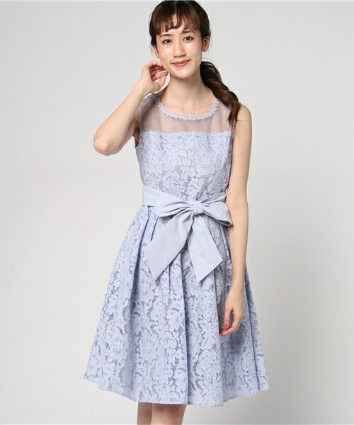 Dorry Doll サッシュベルト付きオーガンジー切替フラワーコードレース タックギャザー入りワンピース
