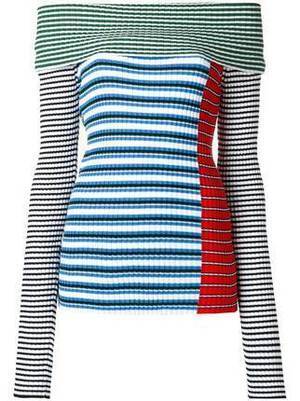MSGM ボーダー柄 オフショルダーニット