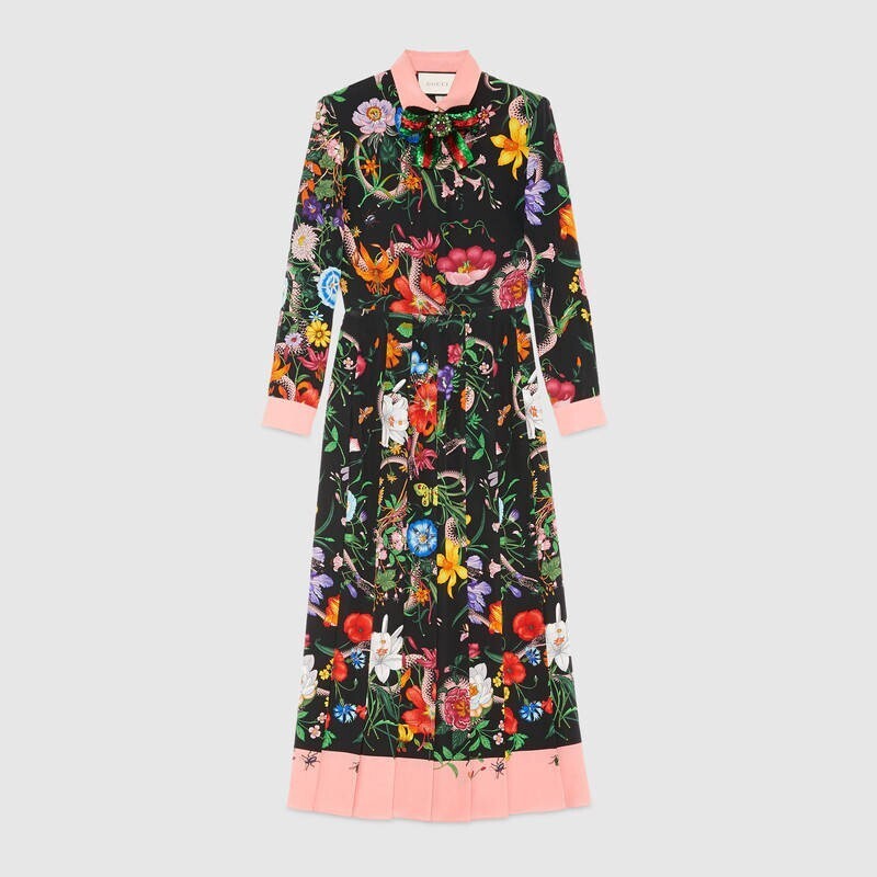 GUCCI フローラ スネーク プリント シルク ドレス