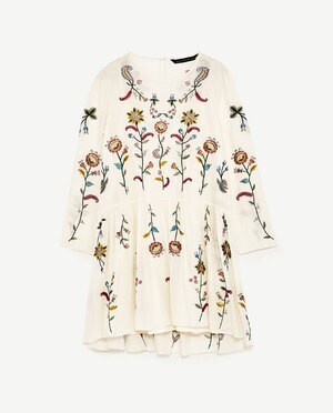 ZARA フラワー刺繍入りシルクワンピース